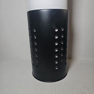 Black Metal Utensil Straw Holder With Vent Holes Throughout